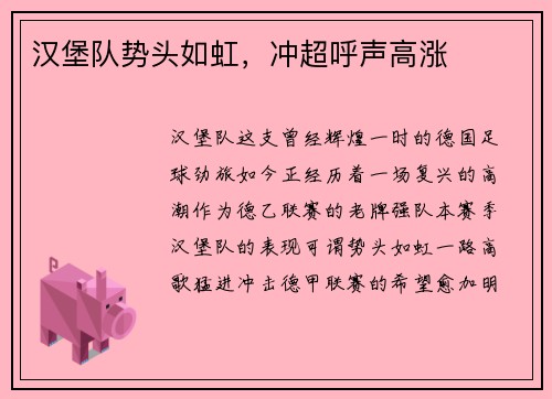 汉堡队势头如虹，冲超呼声高涨